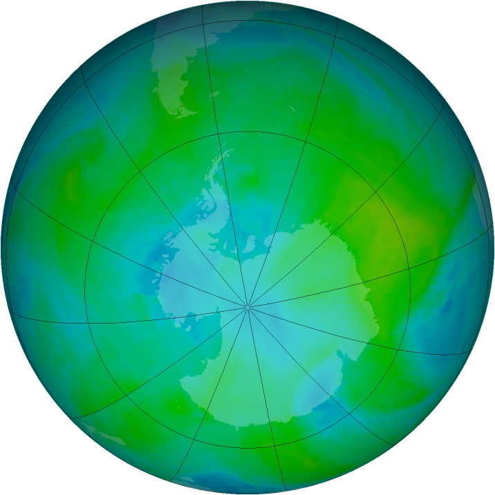 Antarctic ozone map for 13 January 2001